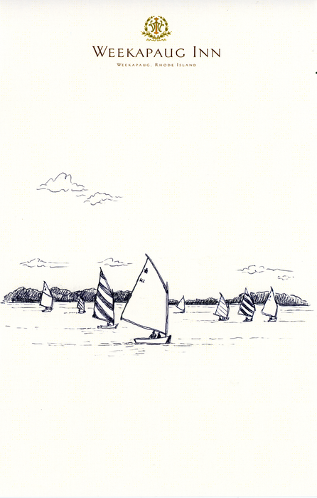 Drawing of Weekapaug Inn Rhode Island Beetle Cat Sailing Boats
