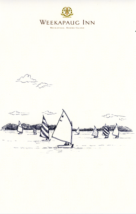 Drawing of Weekapaug Inn Rhode Island Beetle Cat Sailing Boats