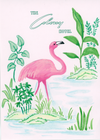 Pink flamingo beside a pond painted on The Colony Hotel Palm Beach stationery