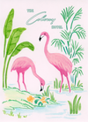 Pink flamingo painting on The Colony Hotel Palm Beach stationery with tropical foliage